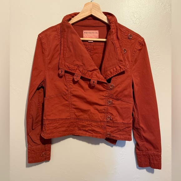 Anthropologie Marrakech Rust Orange Moto Jacket Blazer Cotton Button Up XS - Picture 3 of 14